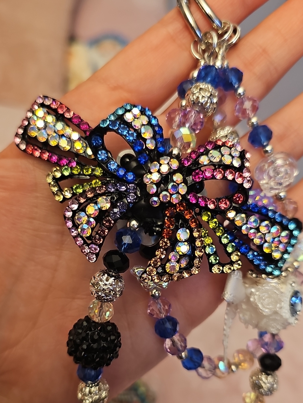 Multicolor Crystal Bow Pendant Purse Charm
